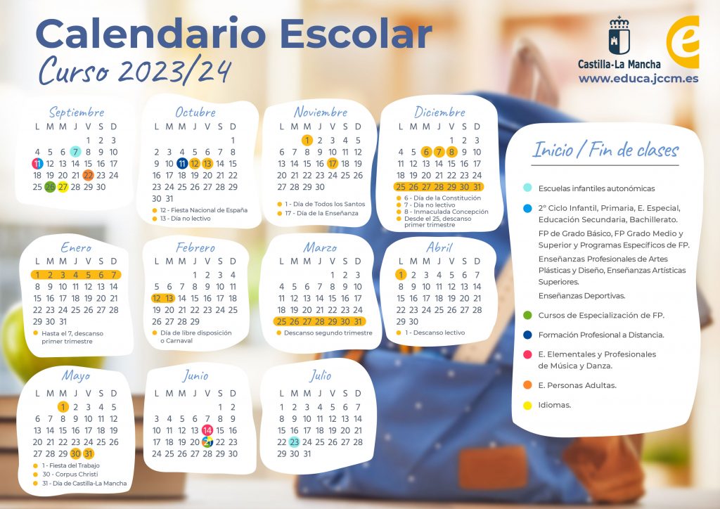 Calendario escolar curso 2023/24 en Castilla-La Mancha