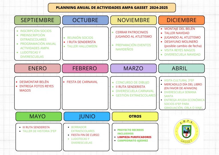 Planning anual de actividades AMPA «Gasset» 2024/2025