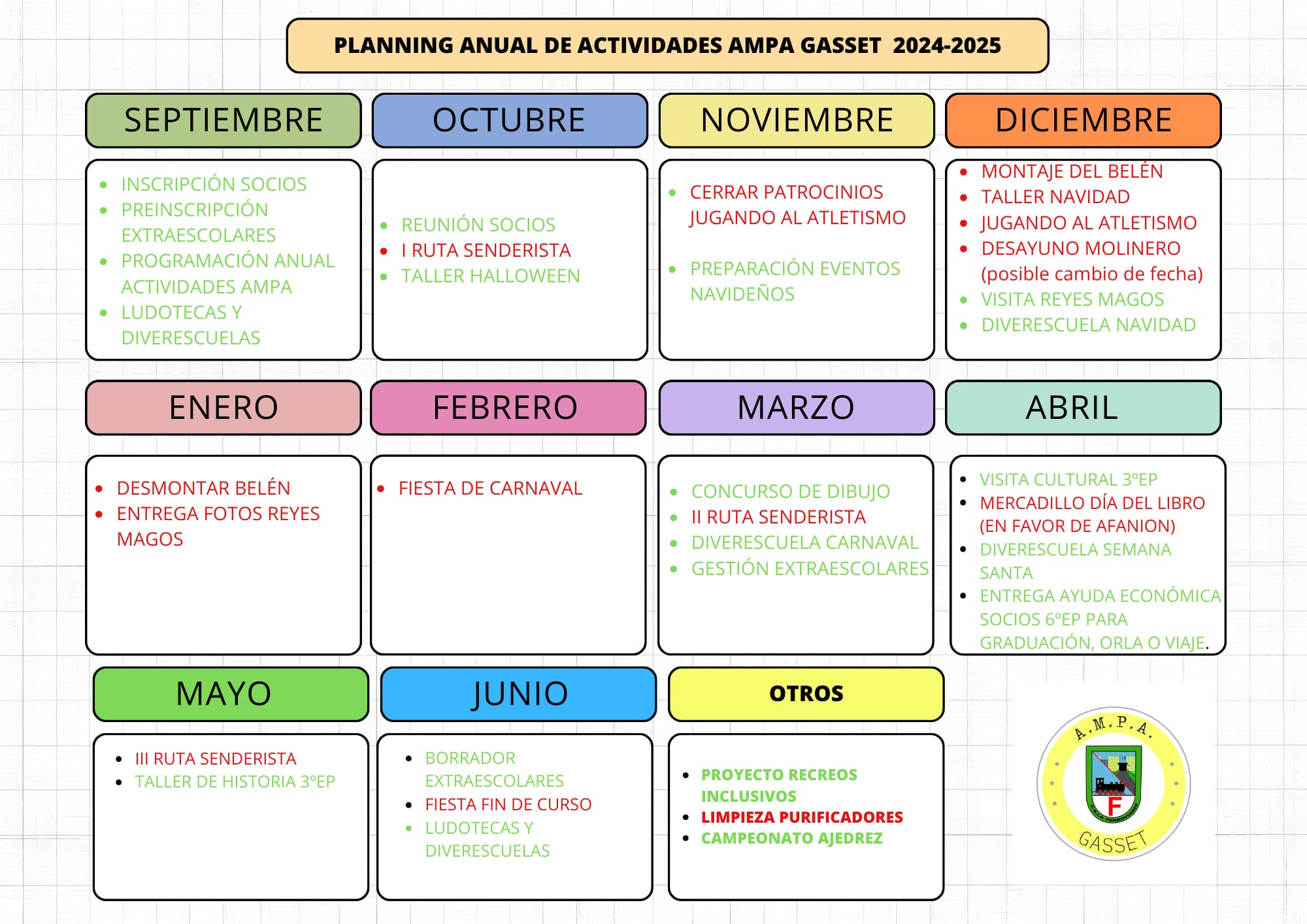 Planning anual de actividades AMPA «Gasset» 2024/2025