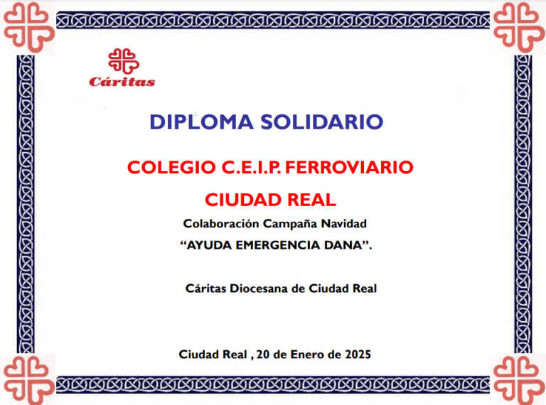 La comunidad educativa del CEIP Ferroviario dona 1000 € para las familias afectadas por las inundaciones de Valencia y Albacete.