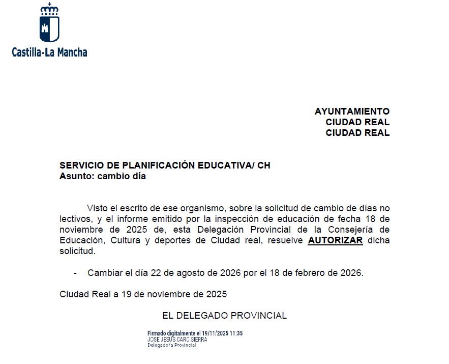 18 de febrero: No lectivo