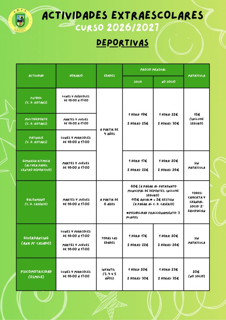 Extraescolares curso 2026/27