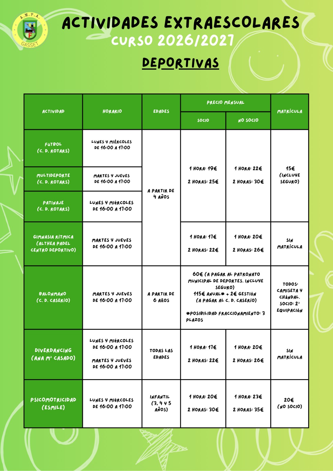 Extraescolares curso 2026/27